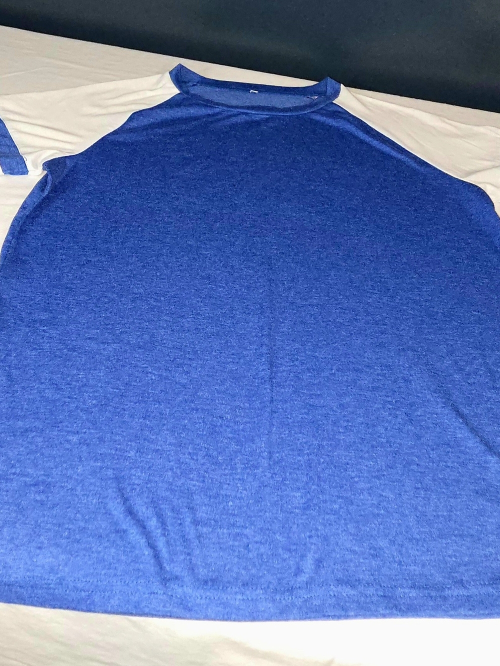 Blue Heathered Colorblock Raglan Baseball Tee Varsity Stripe Sleeve Top L